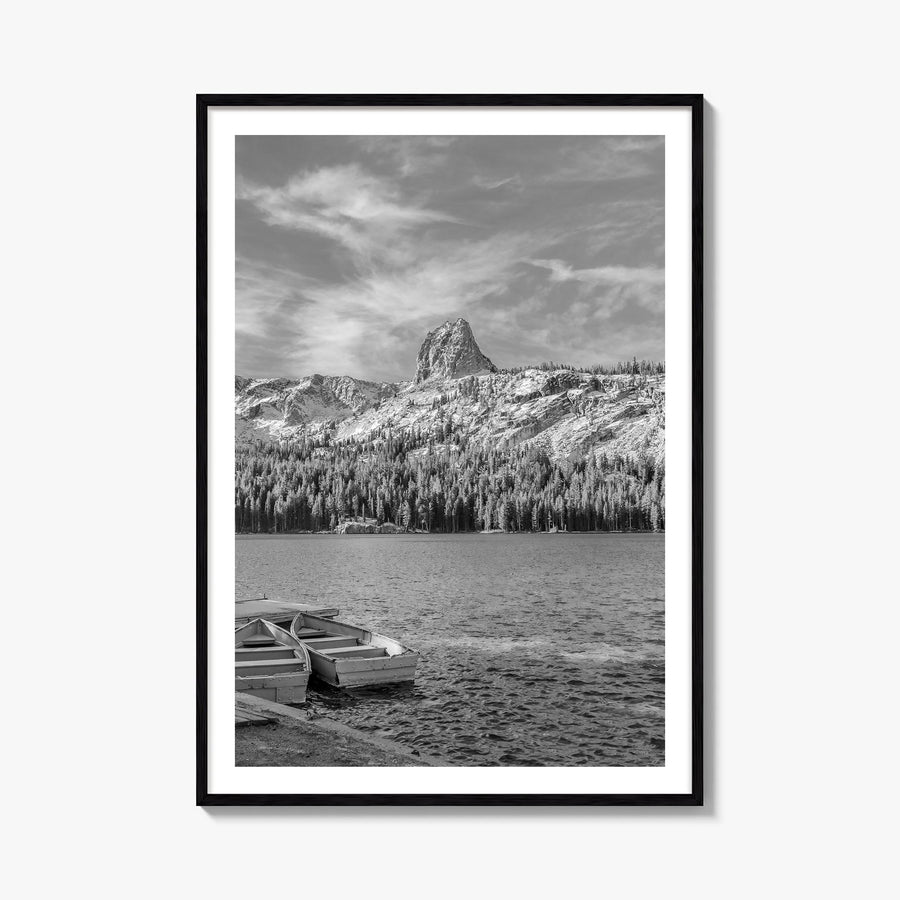 Mammoth Lakes black & white photo poster of California, USA – vertical wall art, unframed print shown in interior mockup