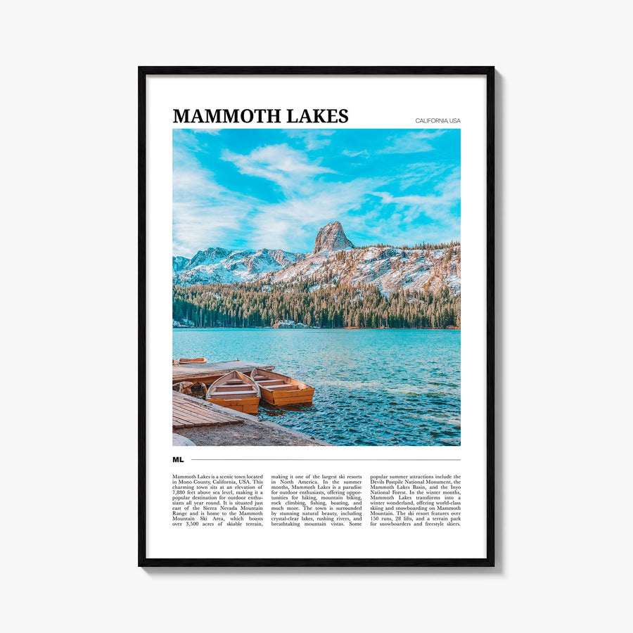 Mammoth Lakes colorful travel poster of California, USA – vertical wall art, unframed print shown in interior mockup
