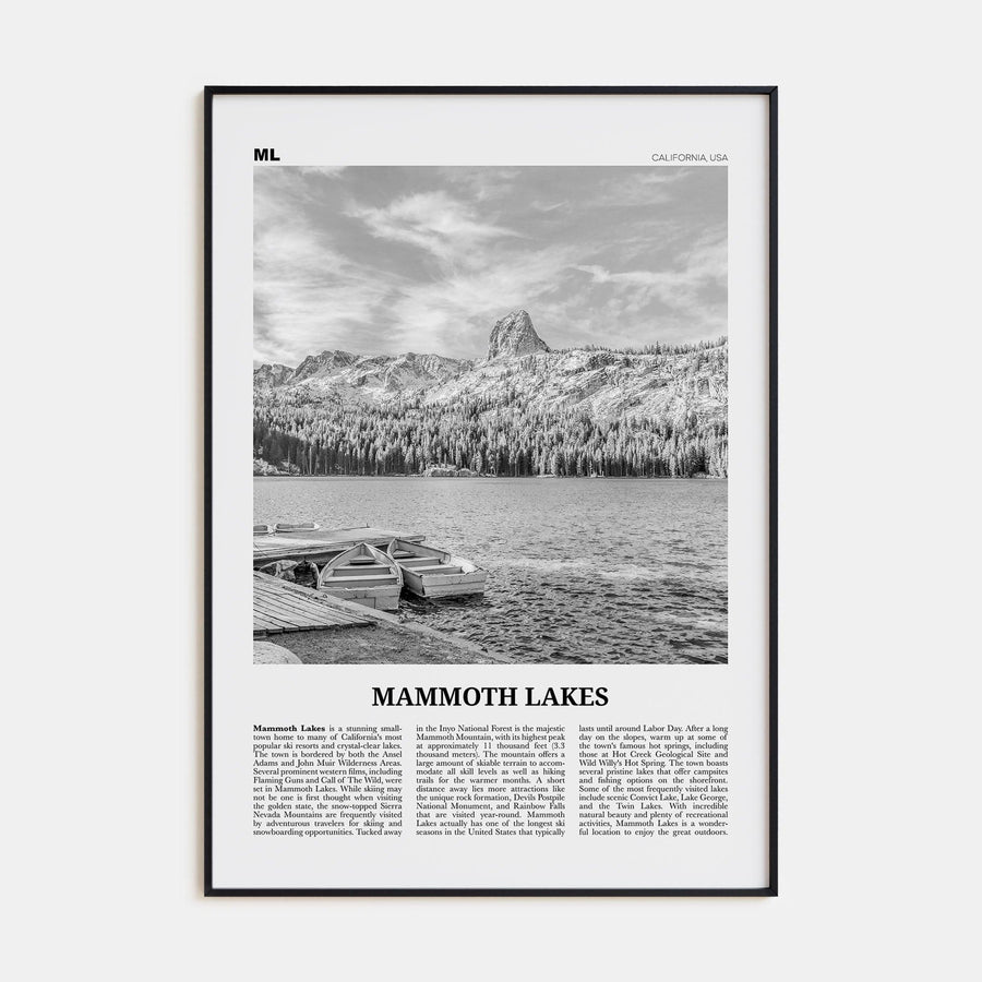 Mammoth Lakes Poster Black Metal / 8x12 in Nbourhood Travel B&W Poster