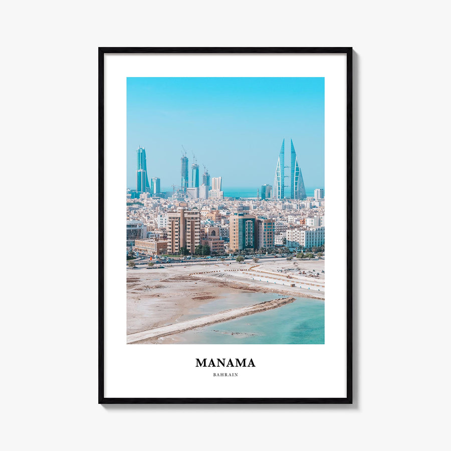 Manama colorful classic poster of Bahrain – vertical wall art, unframed print shown in interior mockup