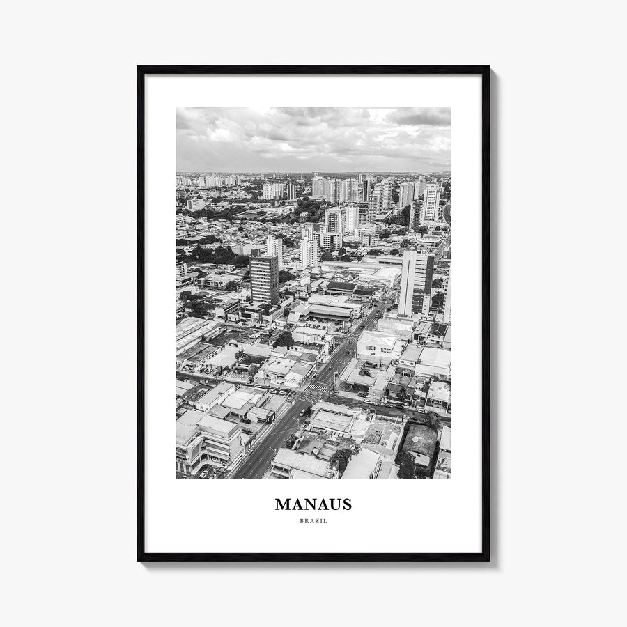 Manaus black & white classic poster of Brazil – vertical wall art, unframed print shown in interior mockup