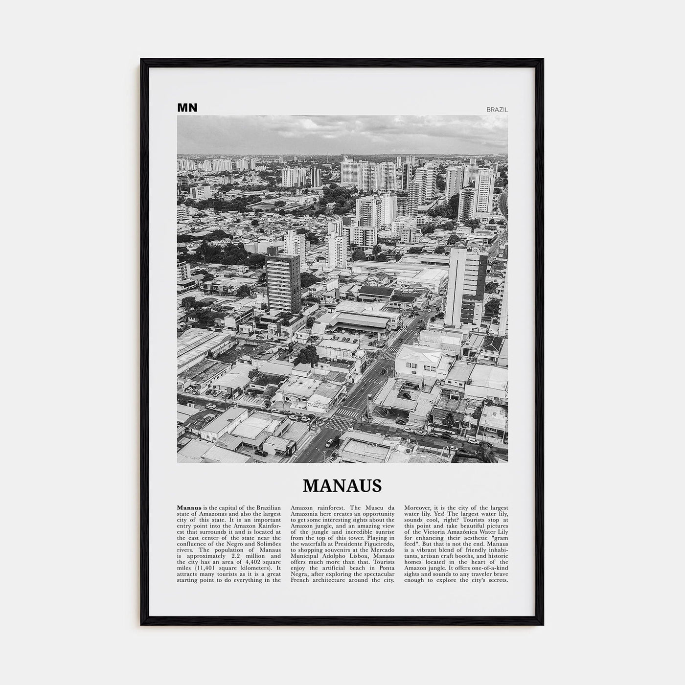 Manaus Poster Black Wood / 8x12 in Nbourhood Travel B&W Poster