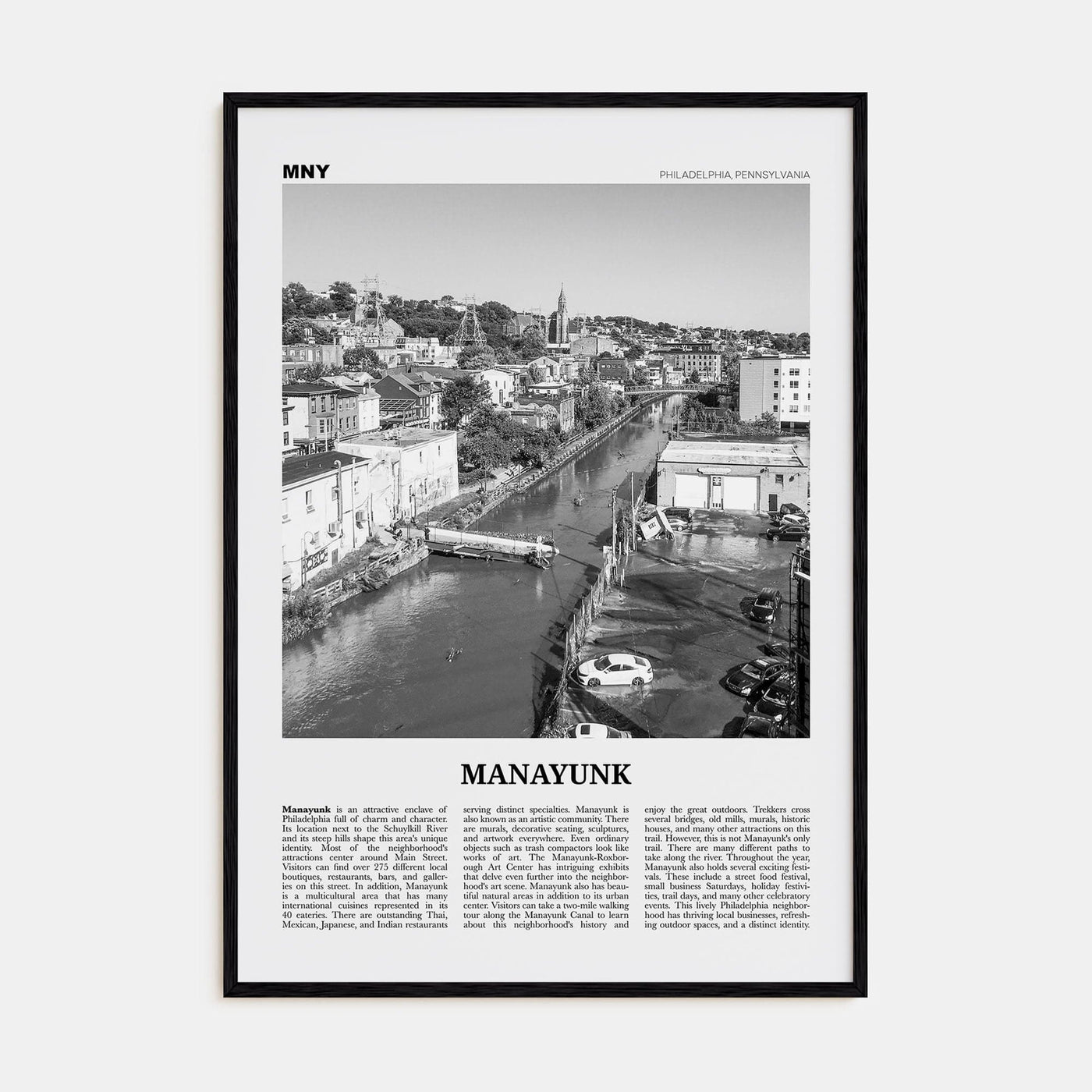 Manayunk Poster Black Wood / 8x12 in Nbourhood Travel B&W Poster