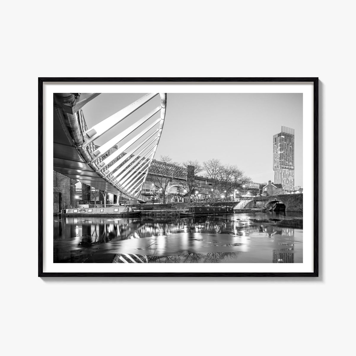Manchester, England black & white photo poster of United Kingdom – horizontal wall art, unframed print shown in interior mock