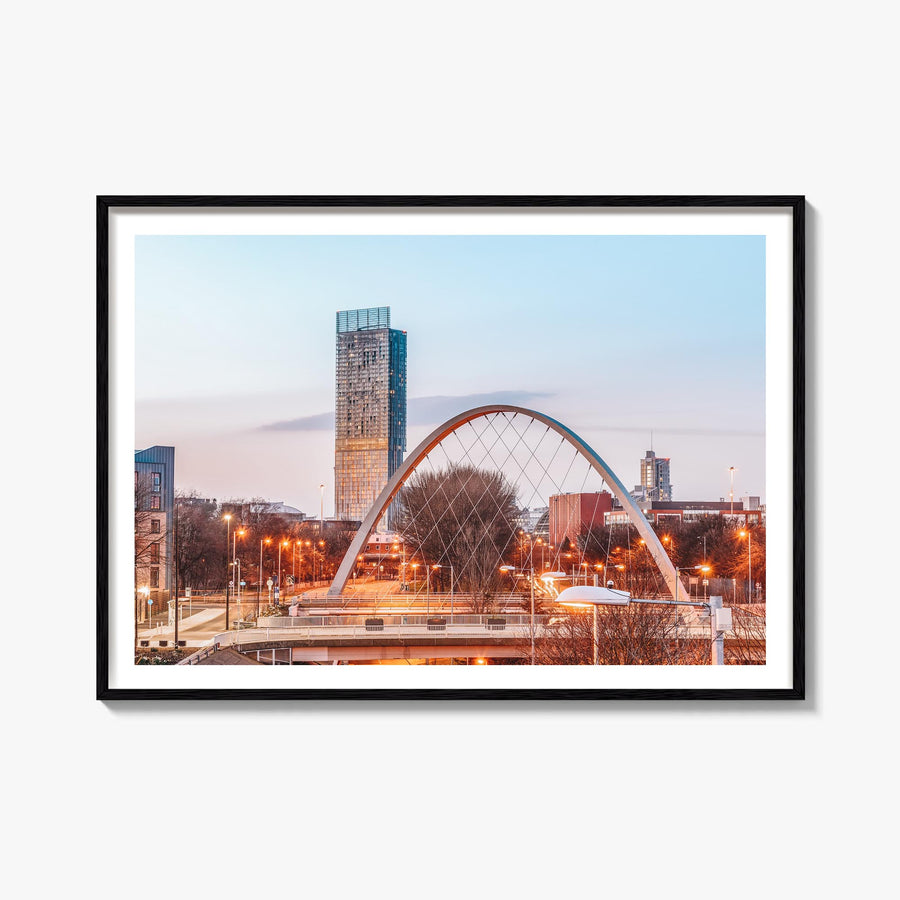 Manchester, England colorful photo poster of United Kingdom – horizontal wall art, unframed print shown in interior mockup
