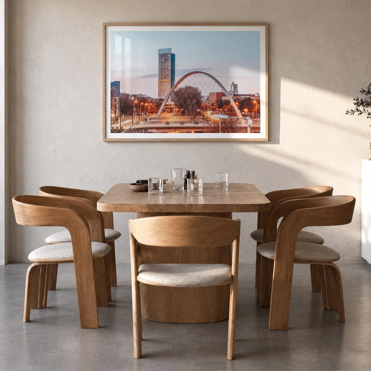 Manchester, England colorful photo poster of United Kingdom – horizontal wall art in natural wood frame with white border, ha