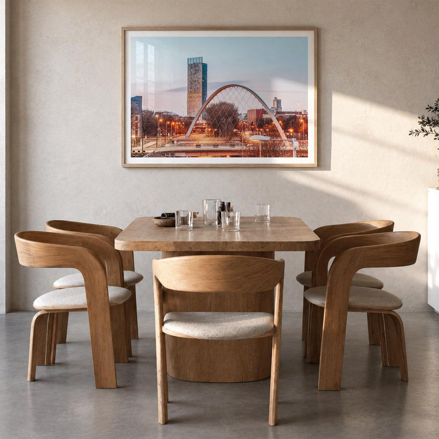 Manchester, England colorful photo poster of United Kingdom – horizontal wall art in natural wood frame with white border, ha