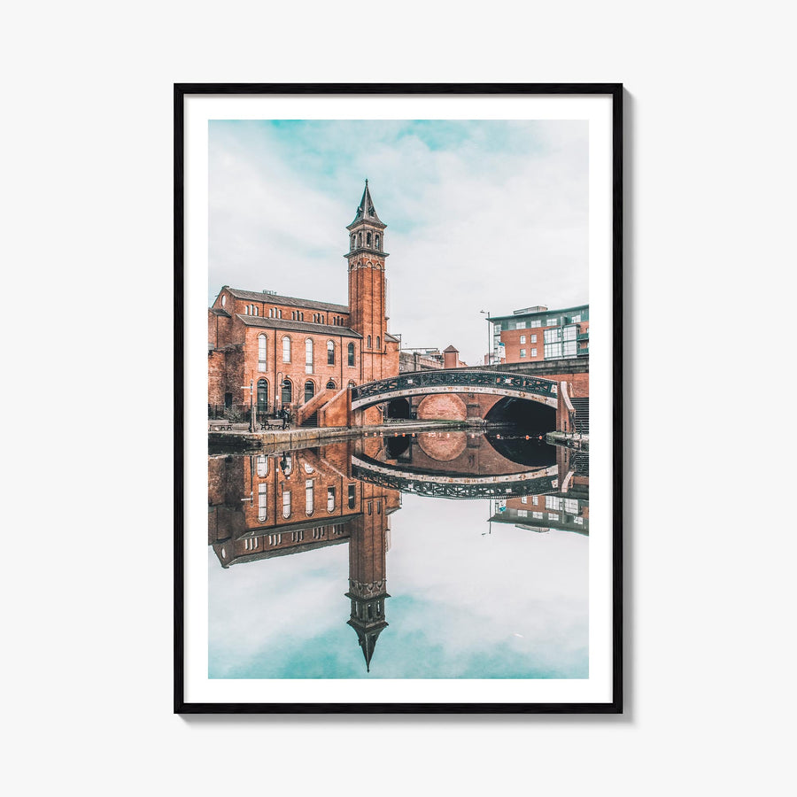 Manchester, England no. 2 colorful photo poster of United Kingdom – vertical wall art, unframed print shown in interior mocku
