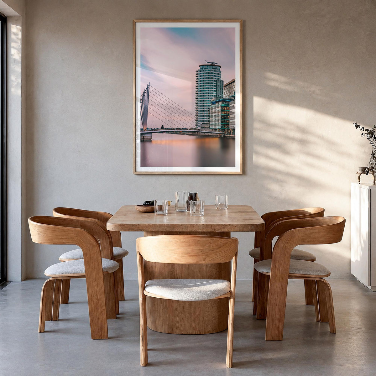 Manchester, England no. 3 colorful photo poster of United Kingdom – vertical wall art in natural wood frame with white border