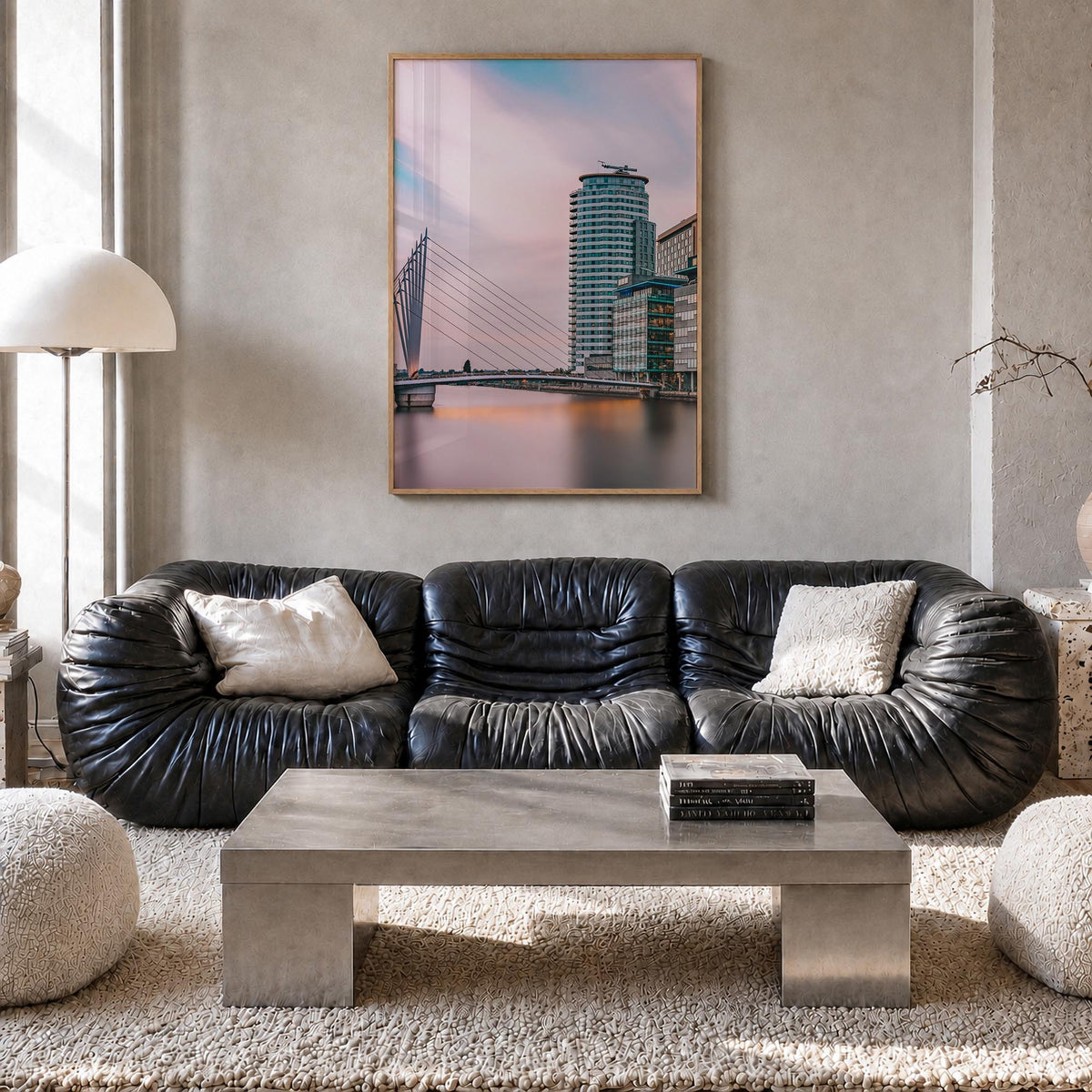 Manchester, England no. 3 colorful photo poster of United Kingdom – vertical wall art in natural wood frame, hanging on wall