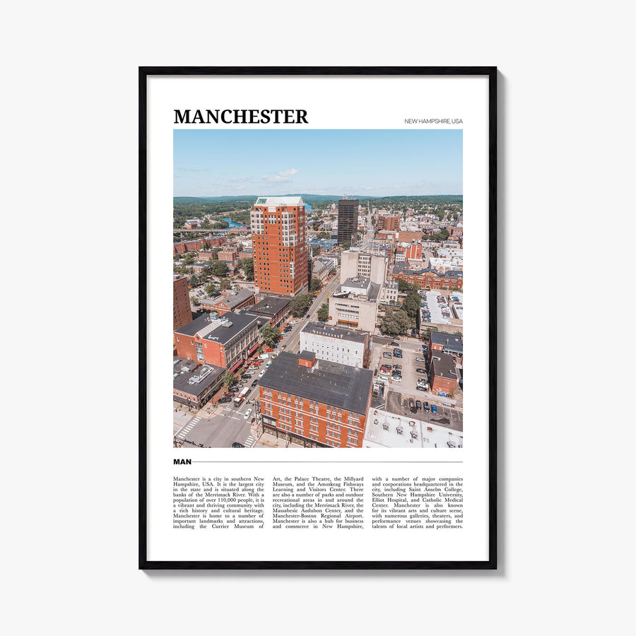 Manchester, New Hampshire colorful travel poster of New Hampshire, USA – vertical wall art, unframed print shown in interior 