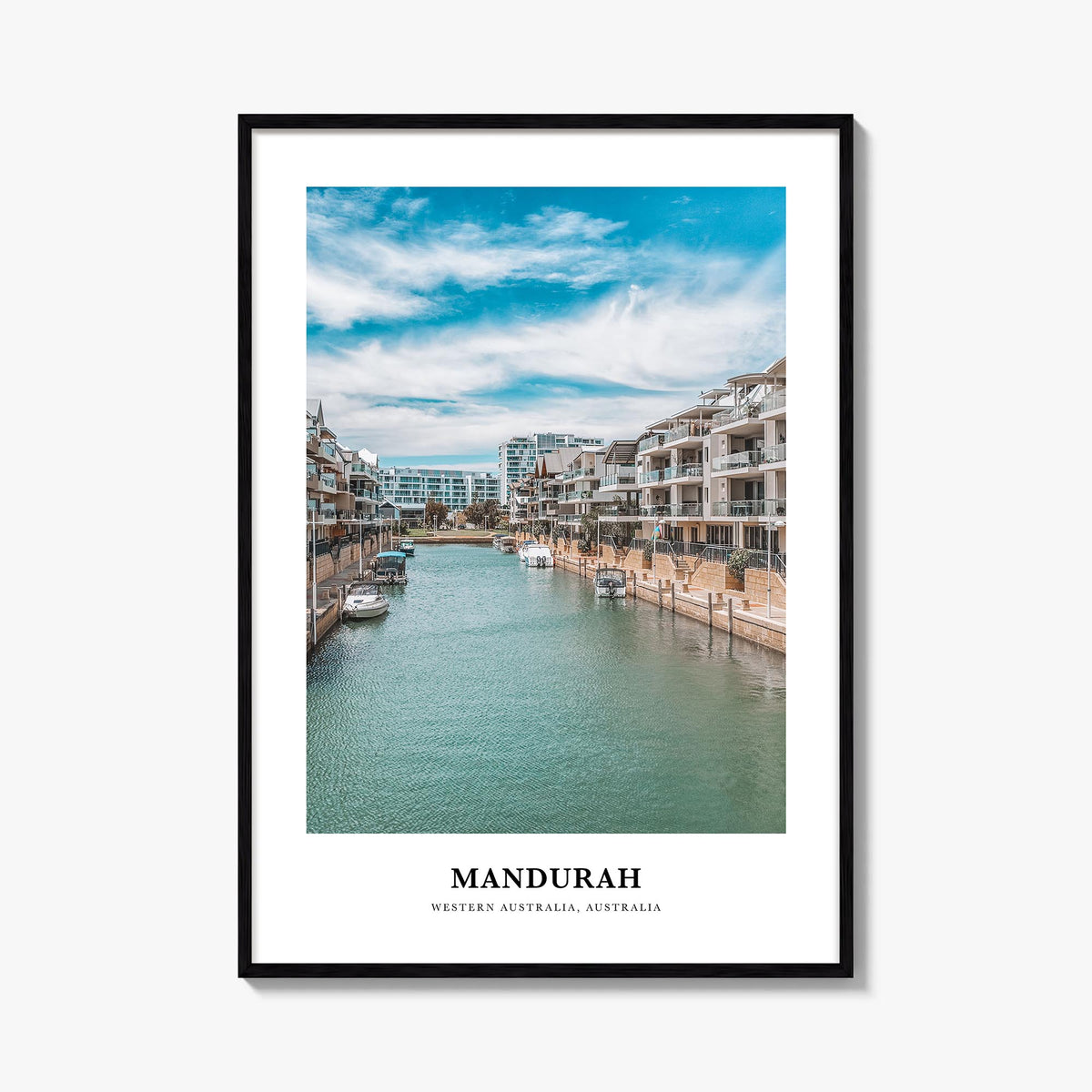 Mandurah colorful classic poster of Australia – vertical wall art, unframed print shown in interior mockup