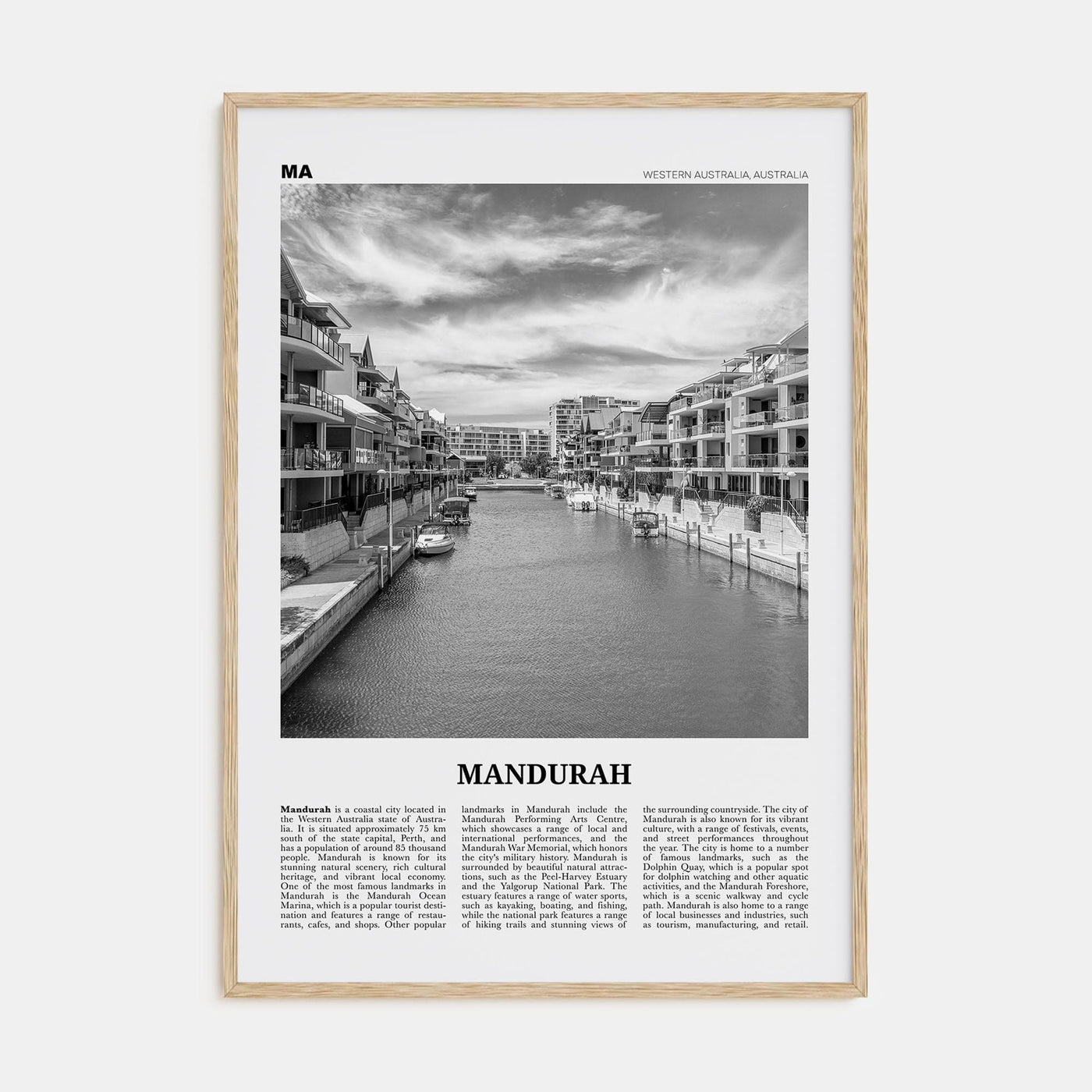 Mandurah Poster Natural Wood / 8x12 in Nbourhood Travel B&W Poster