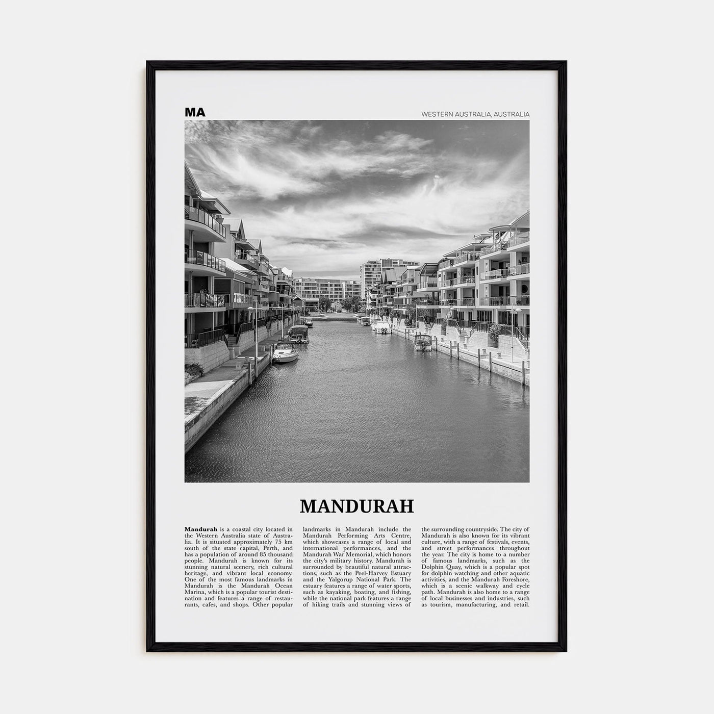 Mandurah Poster Black Wood / 8x12 in Nbourhood Travel B&W Poster