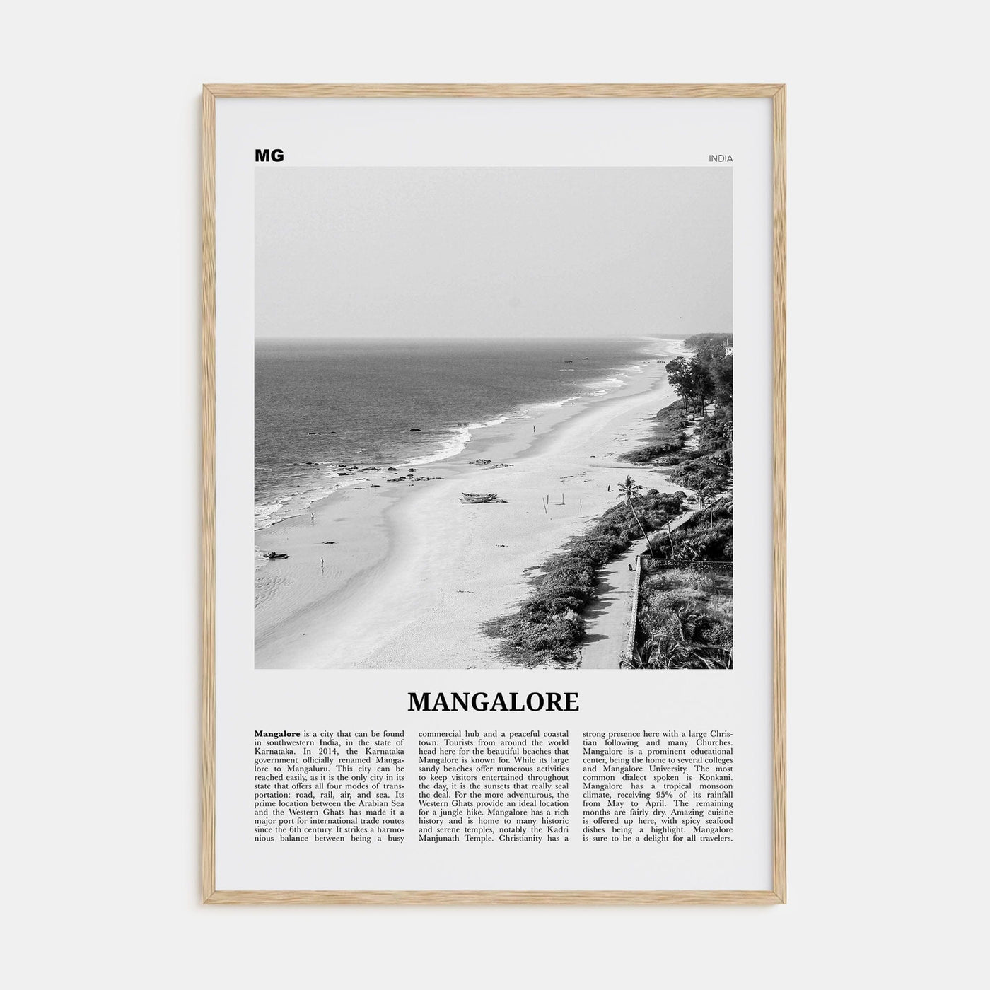 Mangalore Poster Natural Wood / 8x12 in Nbourhood Travel B&W Poster