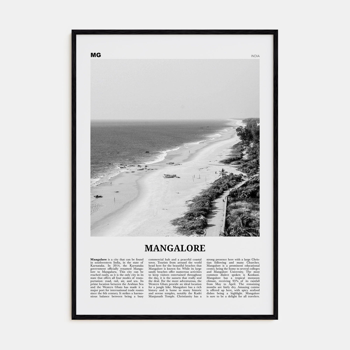 Mangalore Poster Black Wood / 8x12 in Nbourhood Travel B&W Poster