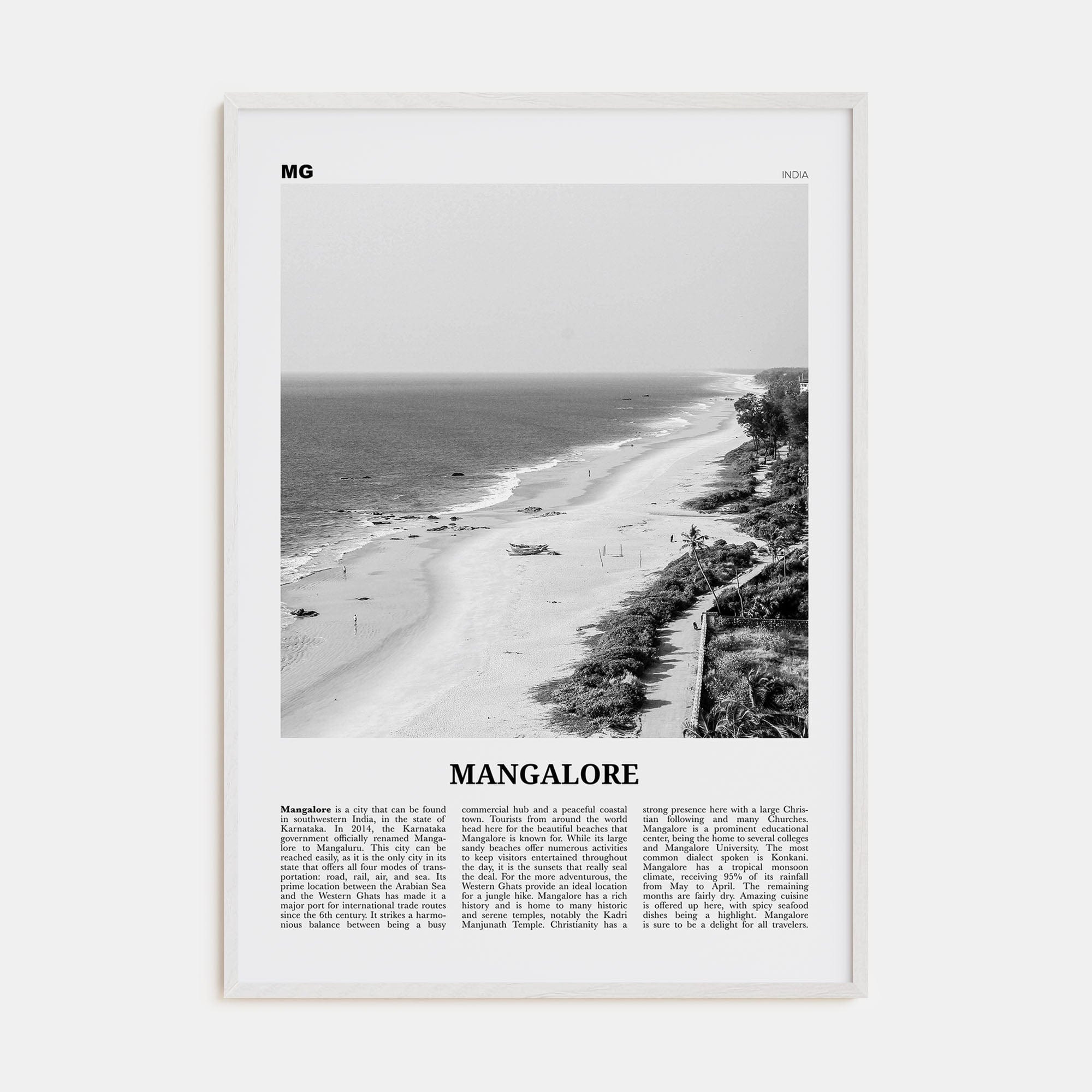 Mangalore Poster White Wood / 8x12 in Nbourhood Travel B&W Poster