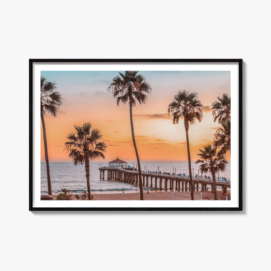 Manhattan Beach colorful photo poster of California, USA – horizontal wall art, unframed print shown in interior mockup
