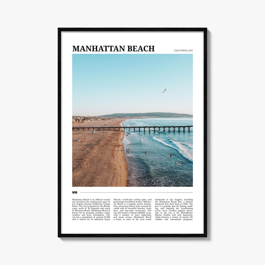 Manhattan Beach colorful travel poster of California, USA – vertical wall art, unframed print shown in interior mockup