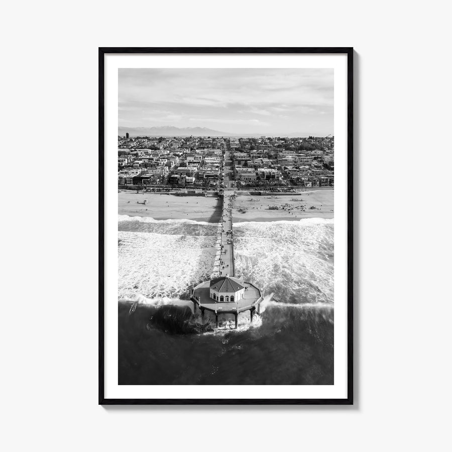 Manhattan Beach no. 1 black & white photo poster of California, USA – vertical wall art, unframed print shown in interior moc