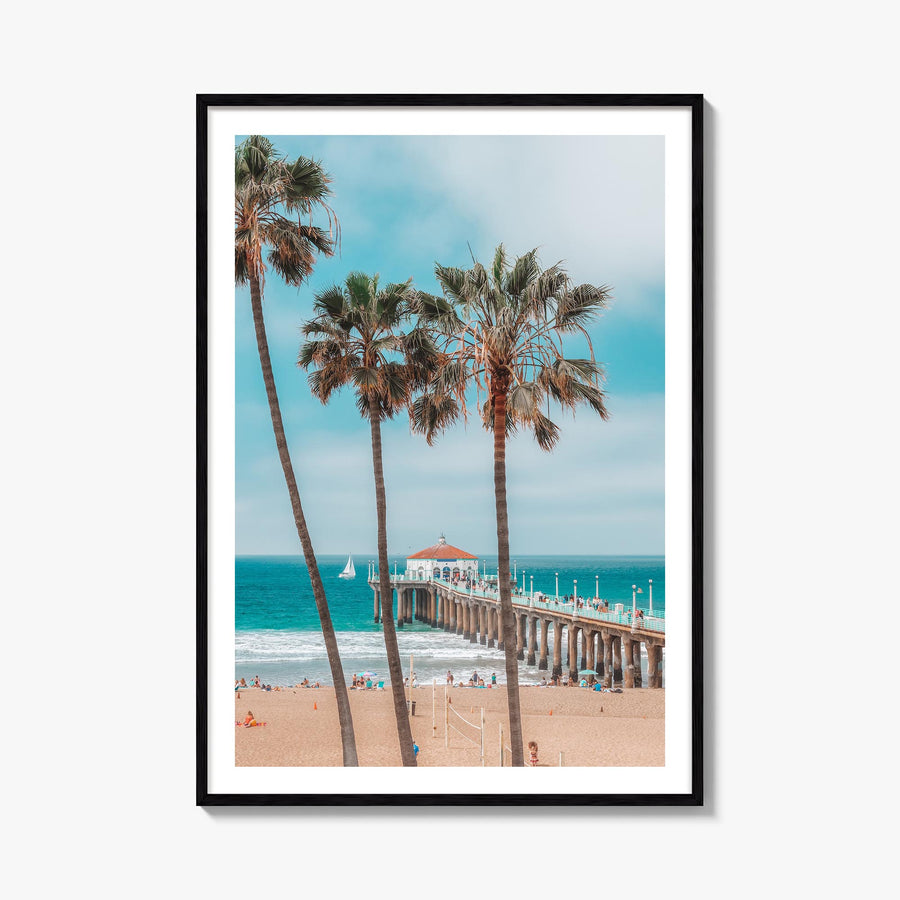 Manhattan Beach no. 1 colorful photo poster of California, USA – vertical wall art, unframed print shown in interior mockup