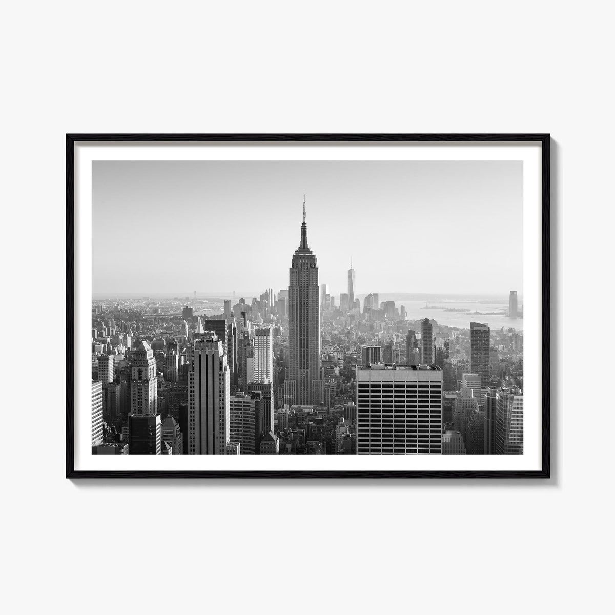 Manhattan black & white photo poster of New York City, New York – horizontal wall art, unframed print shown in interior mocku