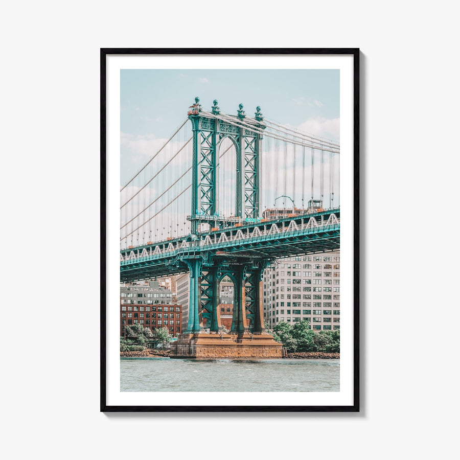 Manhattan Bridge no. 1 colorful photo poster of New York, USA – vertical wall art, unframed print shown in interior mockup