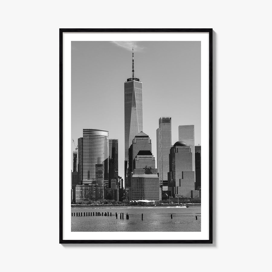 Manhattan no. 2 black & white photo poster of New York City, New York – vertical wall art, unframed print shown in interior m
