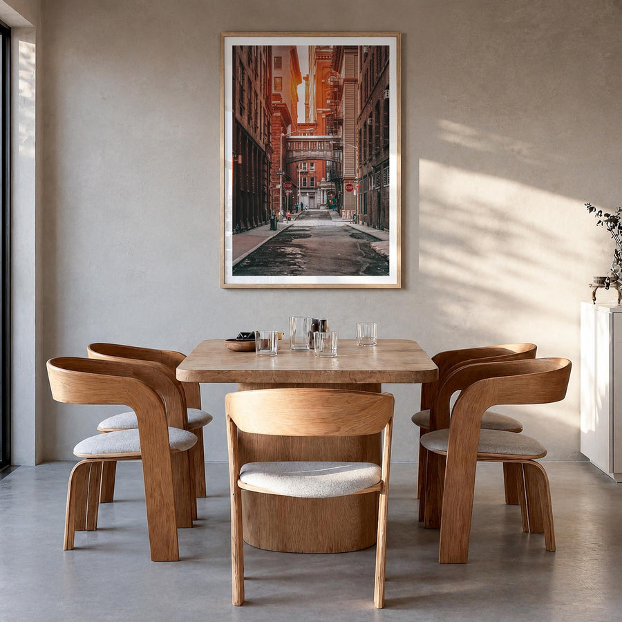 Manhattan no. 2 colorful photo poster of New York City, New York – vertical wall art in natural wood frame with white border,