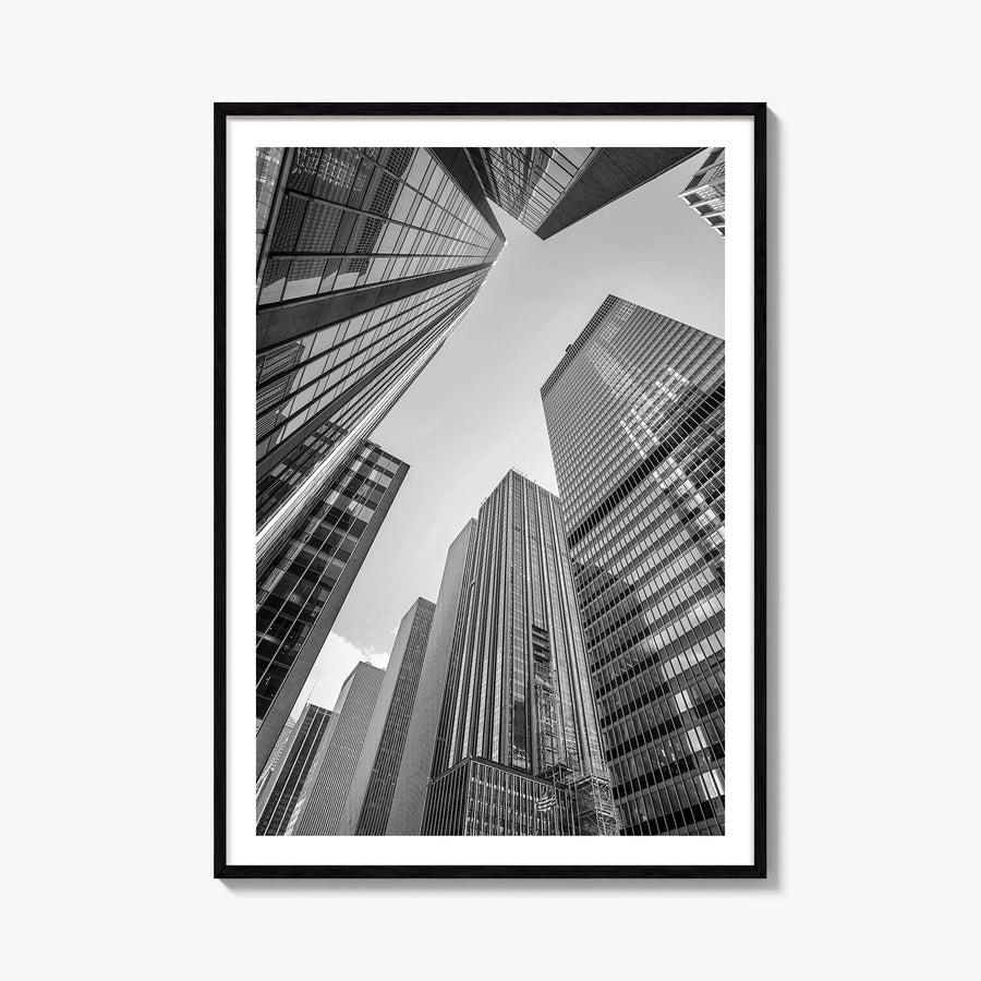 Manhattan no. 3 black & white photo poster of New York City, New York – vertical wall art, unframed print shown in interior m