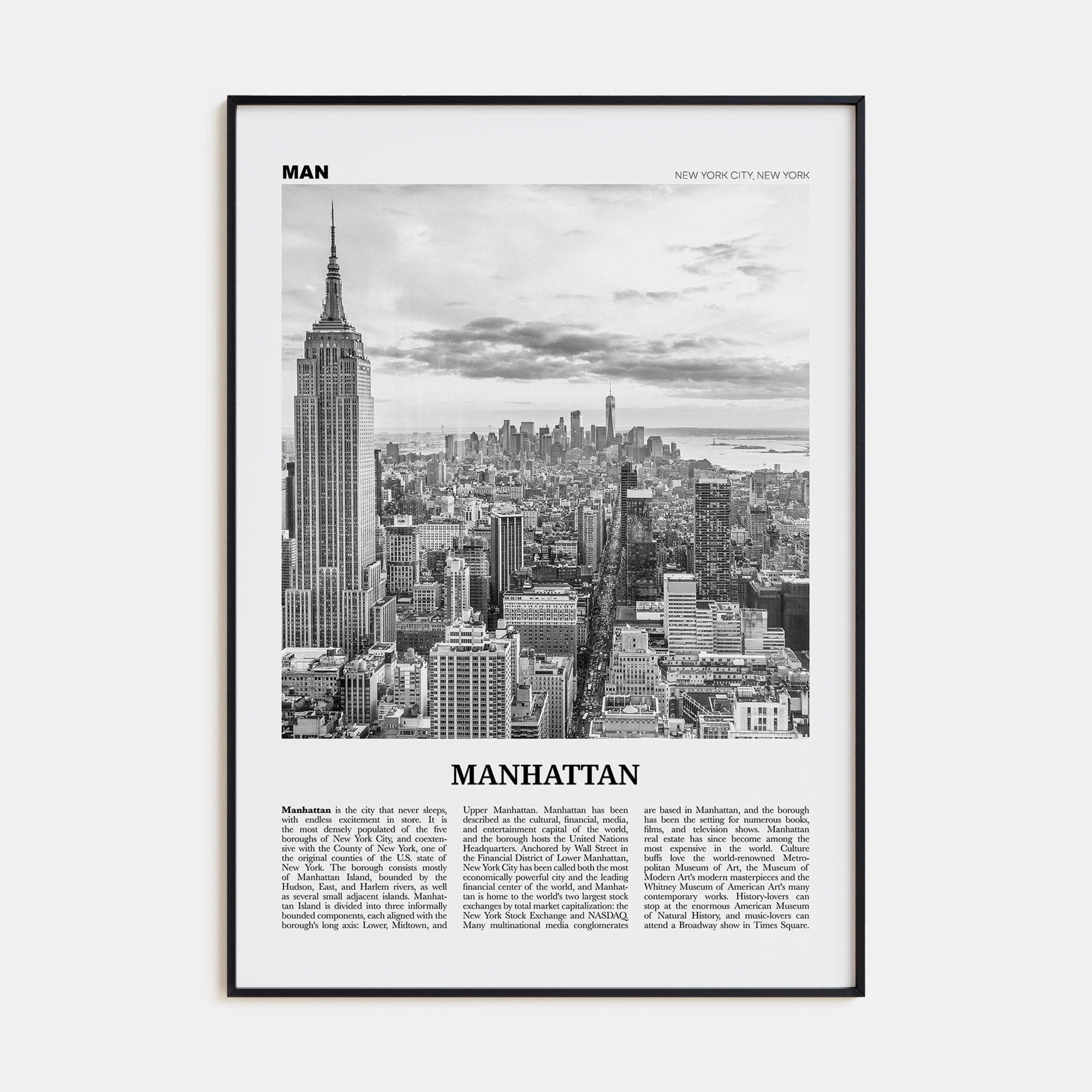 Manhattan Poster None / 8x12 in Nbourhood Travel B&W Poster