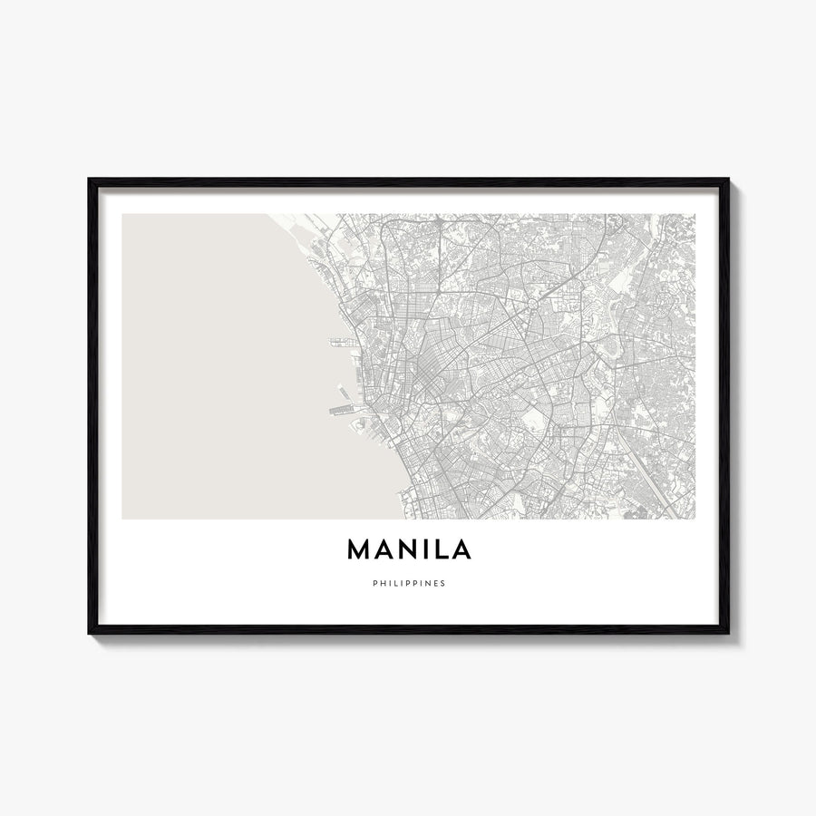 Manila black & white map poster of Philippines – horizontal wall art, unframed print shown in interior mockup