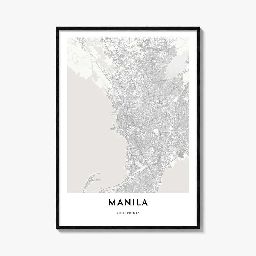 Manila black & white map poster of Philippines – vertical wall art, unframed print shown in interior mockup