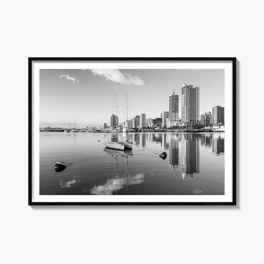 Manila black & white photo poster of Philippines – horizontal wall art, unframed print shown in interior mockup
