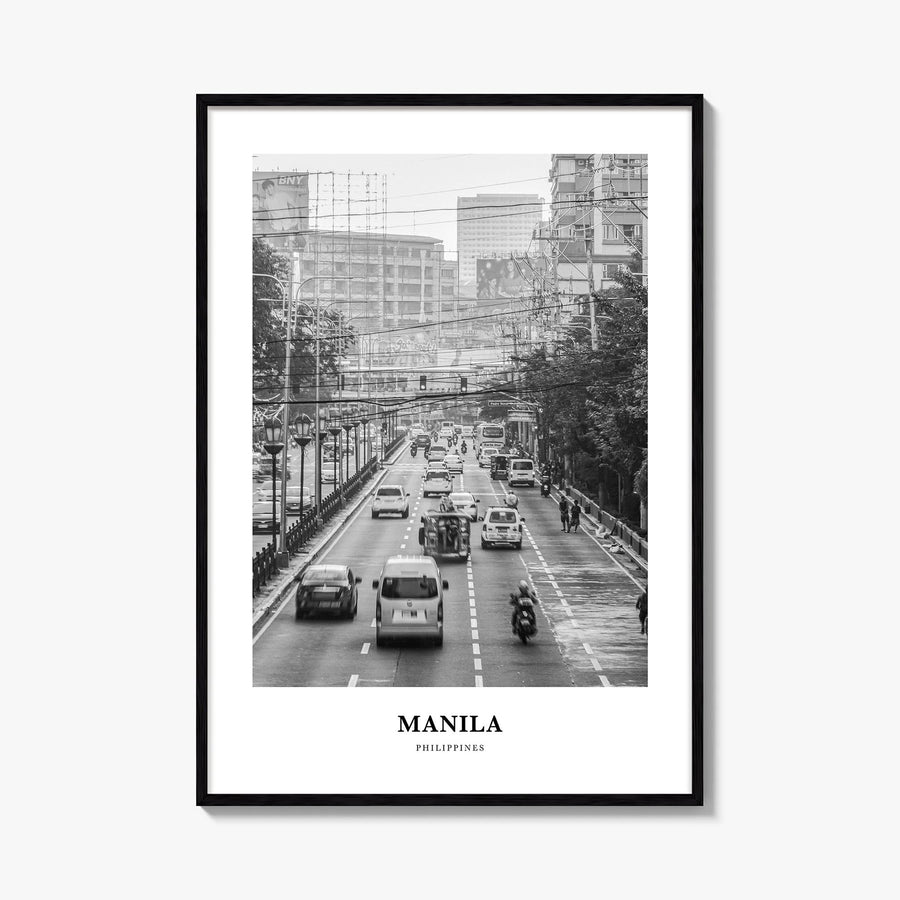 Manila no. 1 black & white classic poster of Philippines – vertical wall art, unframed print shown in interior mockup