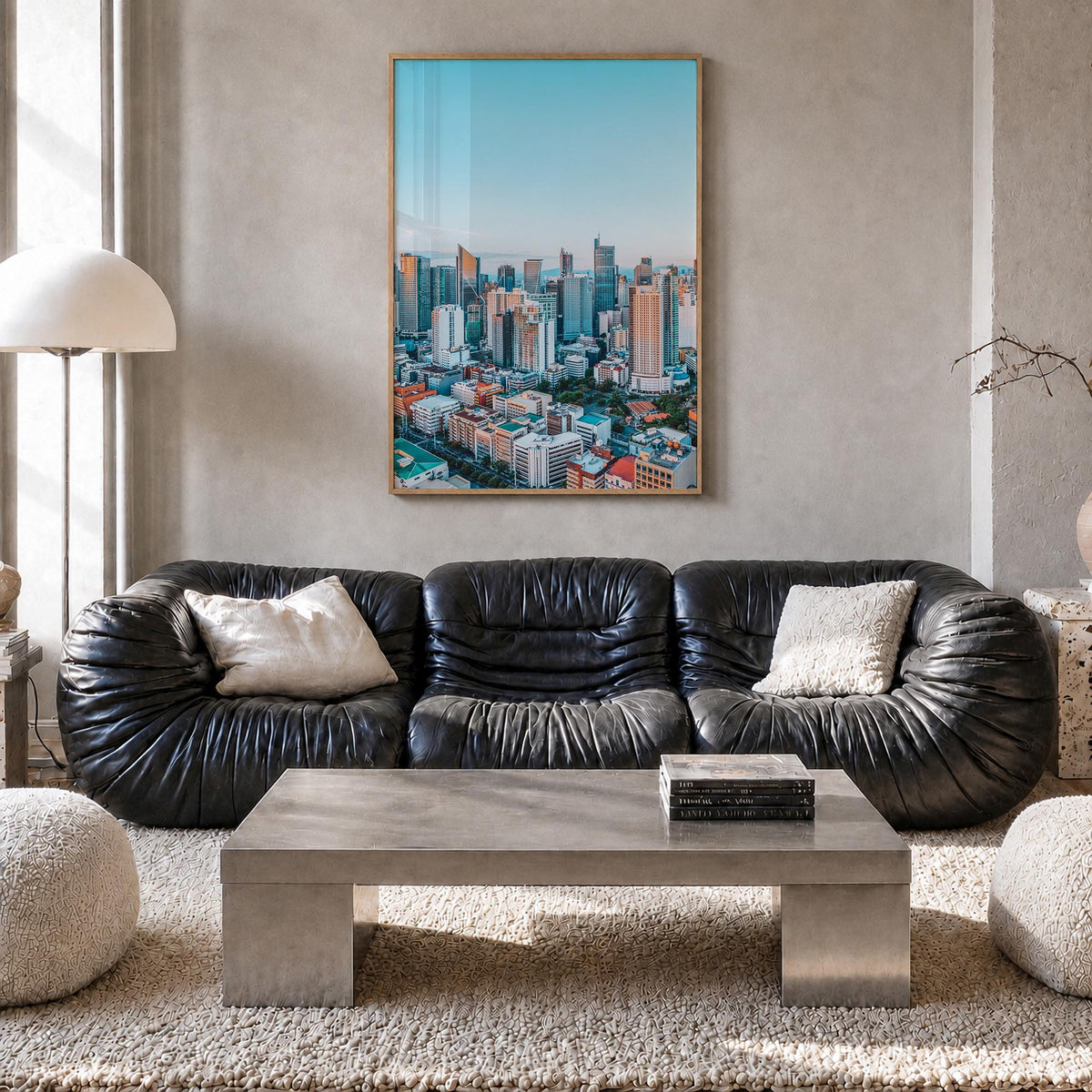 Manila no. 1 colorful photo poster of Philippines – vertical wall art in natural wood frame, hanging on wall
