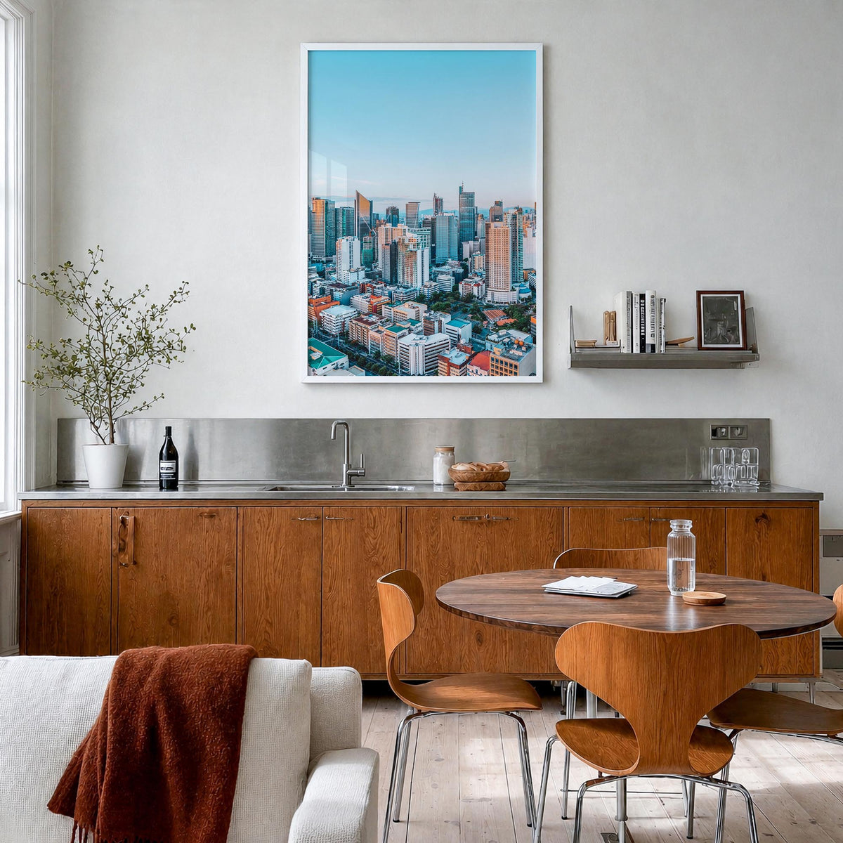 Manila no. 1 colorful photo poster of Philippines – vertical wall art in white wood frame, hanging on wall