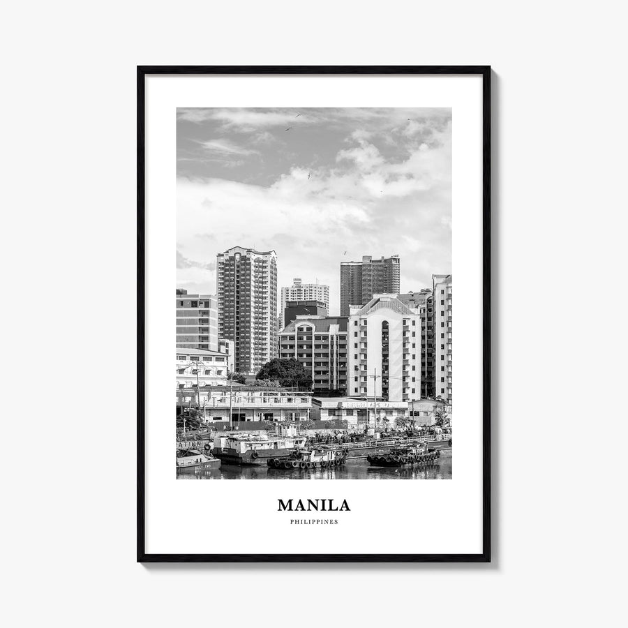 Manila no. 2 black & white classic poster of Philippines – vertical wall art, unframed print shown in interior mockup