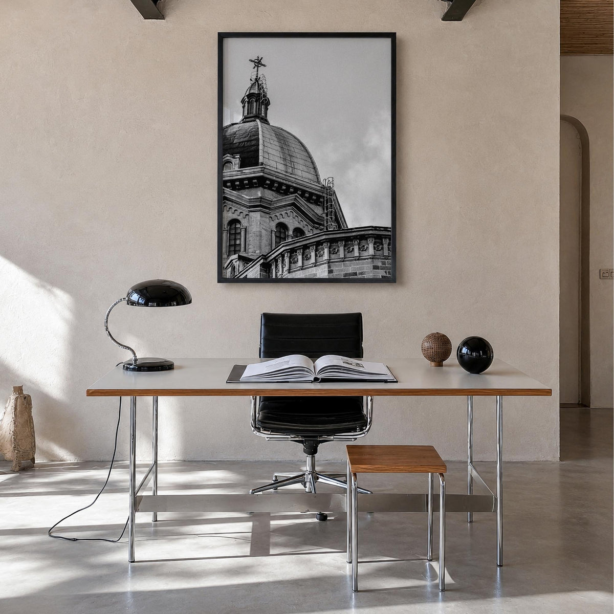 Manila no. 2 black & white photo poster of Philippines – vertical wall art in black wood frame, hanging on wall
