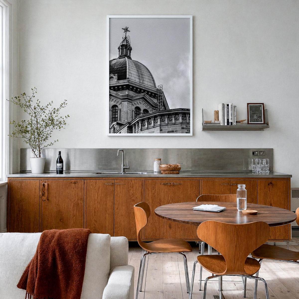 Manila no. 2 black & white photo poster of Philippines – vertical wall art in white wood frame, hanging on wall