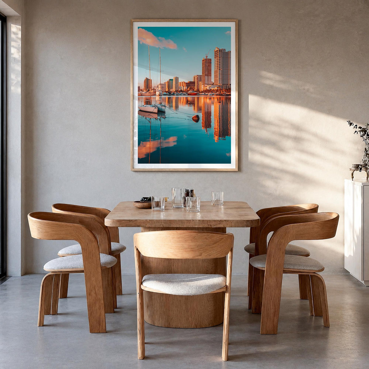 Manila no. 2 colorful photo poster of Philippines – vertical wall art in natural wood frame with white border, hanging on wal