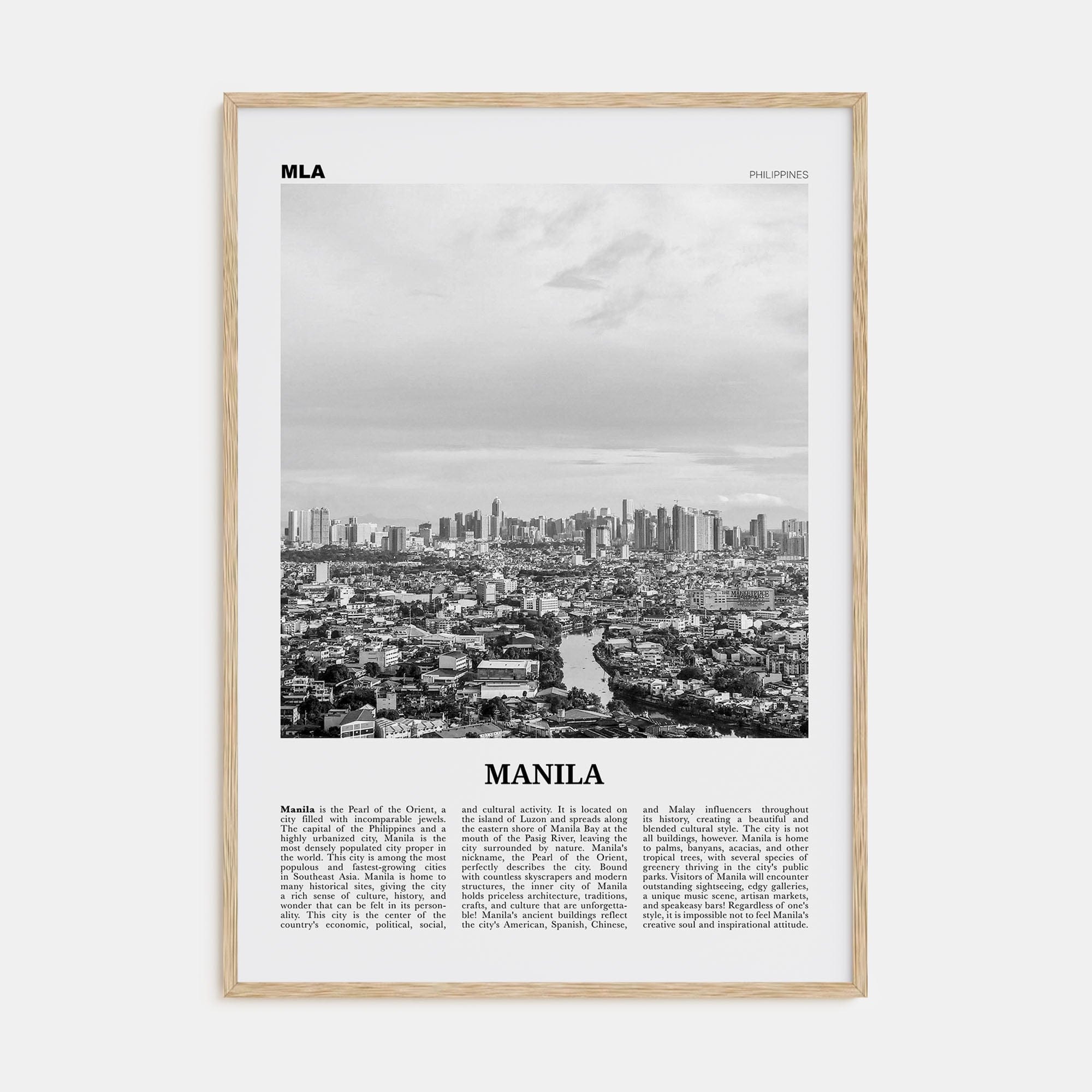 Manila No 2 Poster Natural Wood / 8x12 in Nbourhood Travel B&W Poster