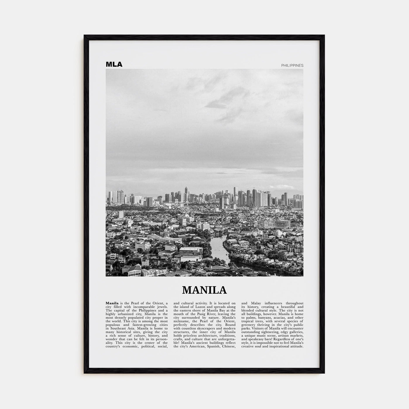 Manila No 2 Poster Black Wood / 8x12 in Nbourhood Travel B&W Poster