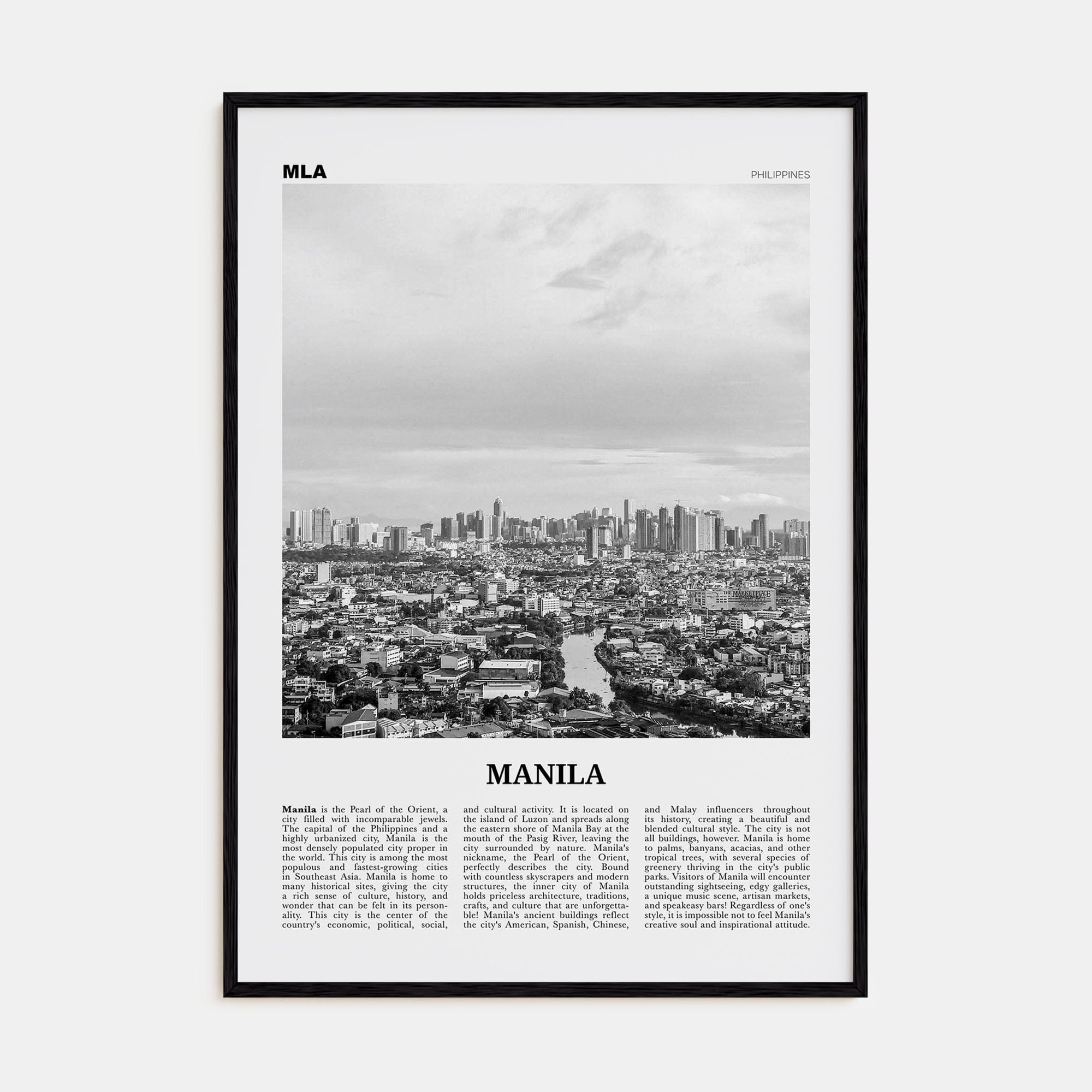 Manila No 2 Poster Black Wood / 8x12 in Nbourhood Travel B&W Poster