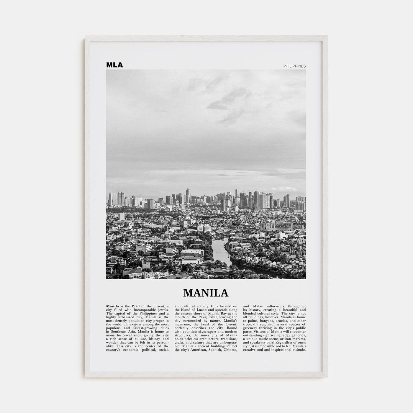 Manila No 2 Poster White Wood / 8x12 in Nbourhood Travel B&W Poster