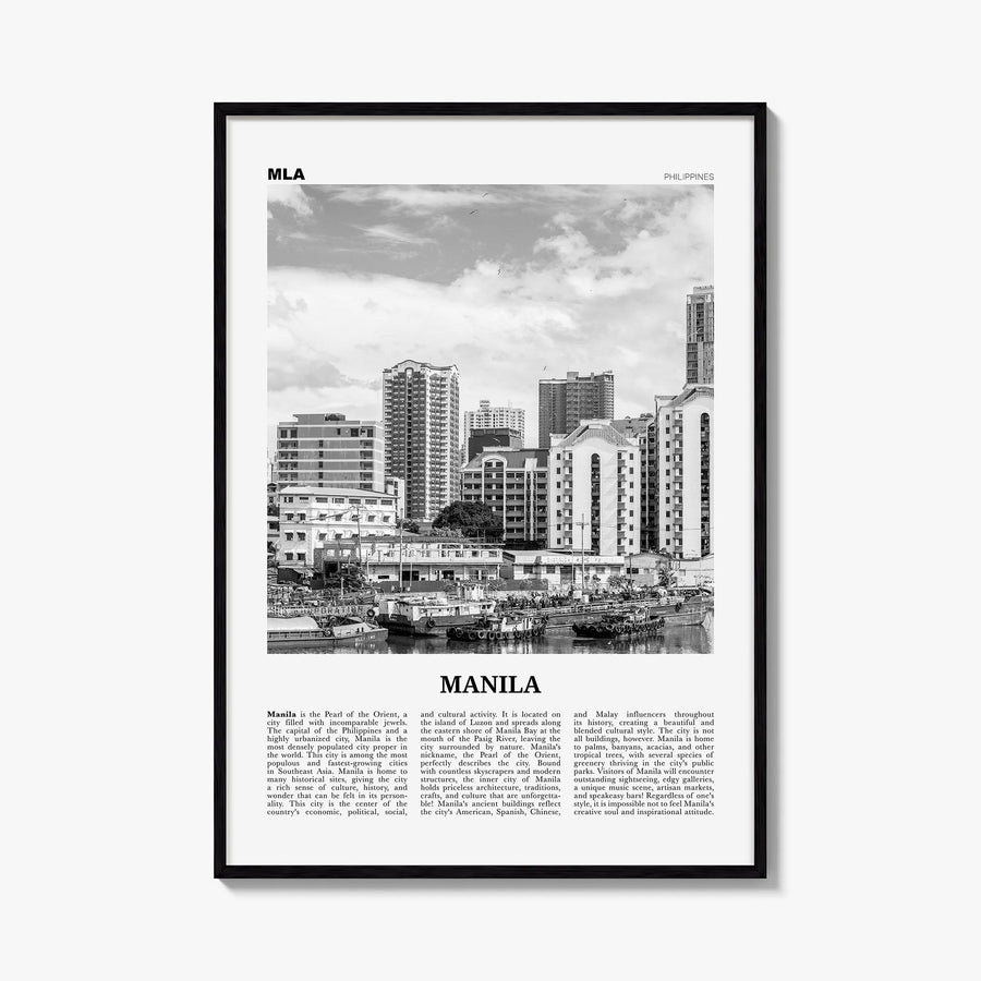 Manila no. 3 black & white newspaper poster of Philippines – vertical wall art, unframed print shown in interior mockup