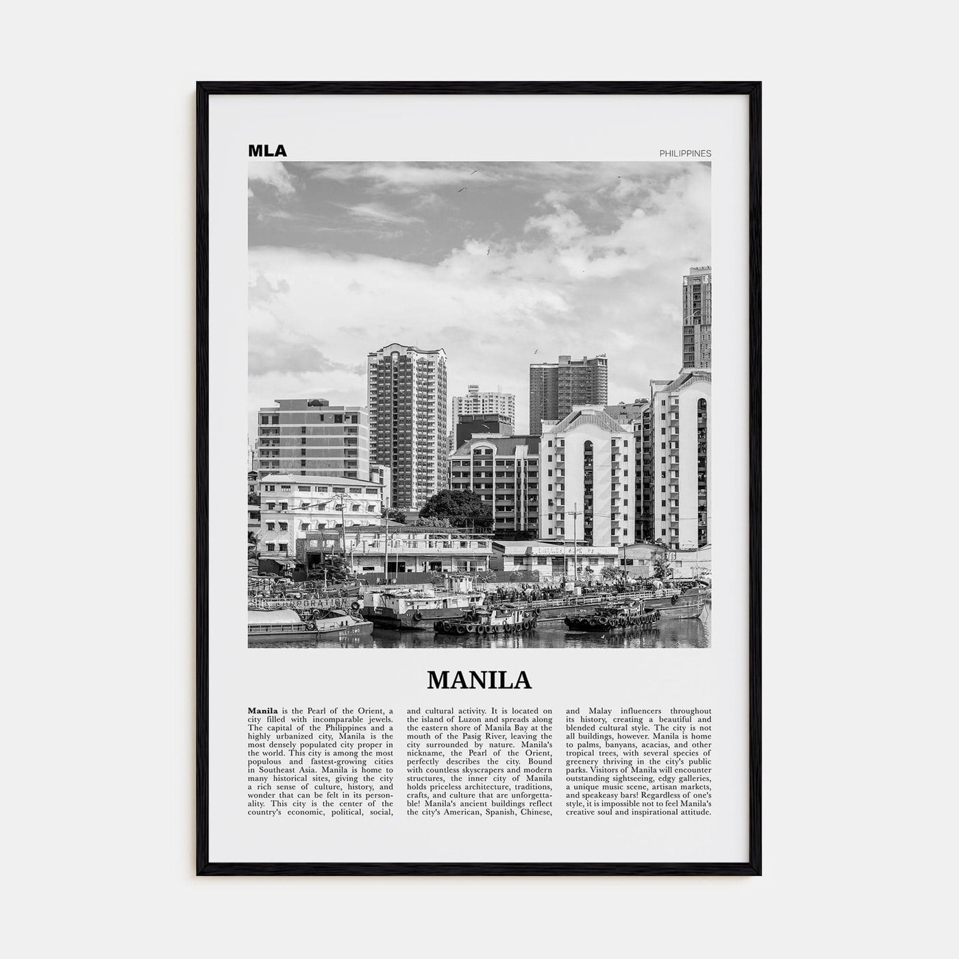 Manila No 3 Poster Black Wood / 8x12 in Nbourhood Travel B&W Poster