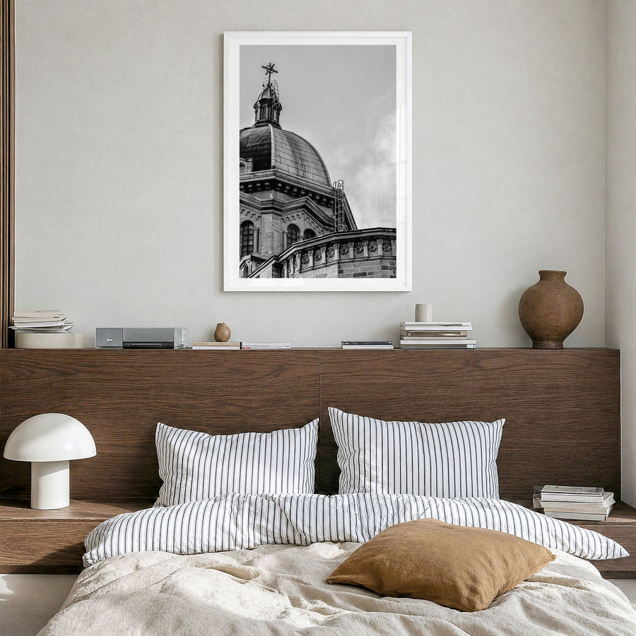 Manila Photo No 2 Poster in a white wood frame, hanging in a bedroom, white border