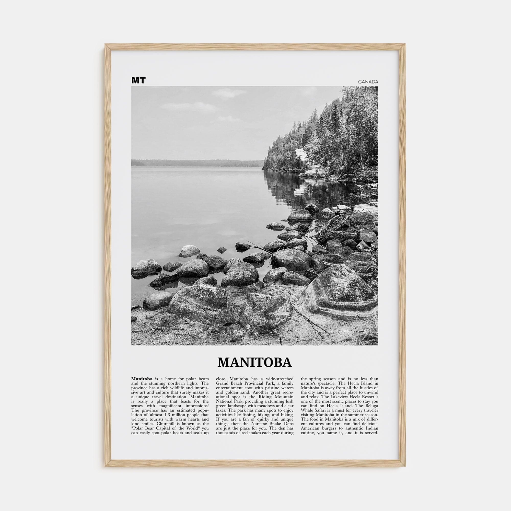 Manitoba Poster Natural Wood / 8x12 in Nbourhood Travel B&W Poster