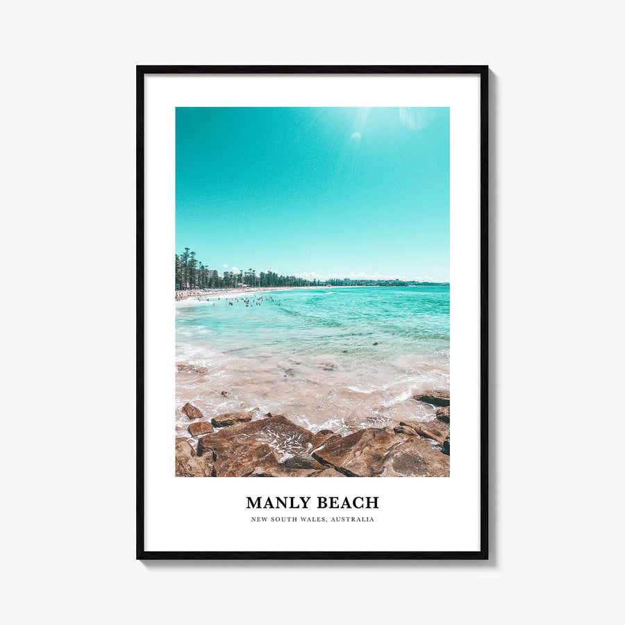 Manly Beach colorful classic poster of Sydney, New South Wales – vertical wall art, unframed print shown in interior mockup